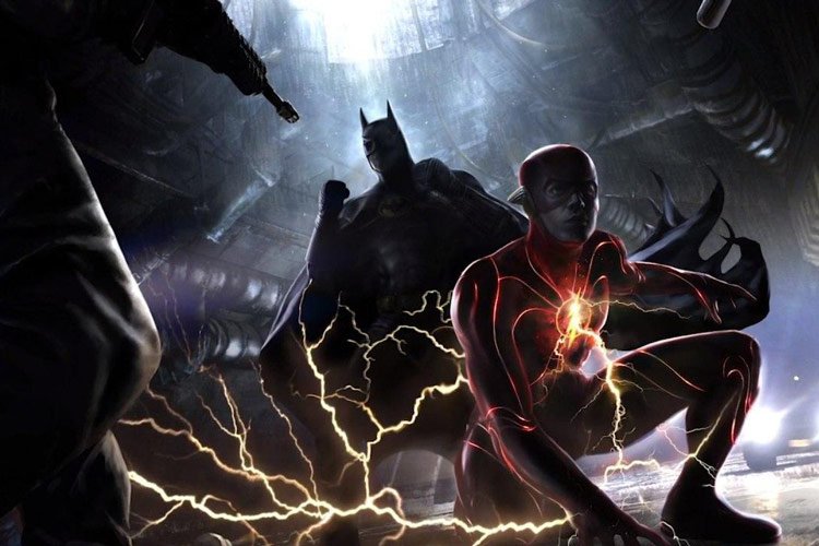 بتمن مایکل کین و فلش ازرا میلر در کنار یکدیگر در فیلم The Flash