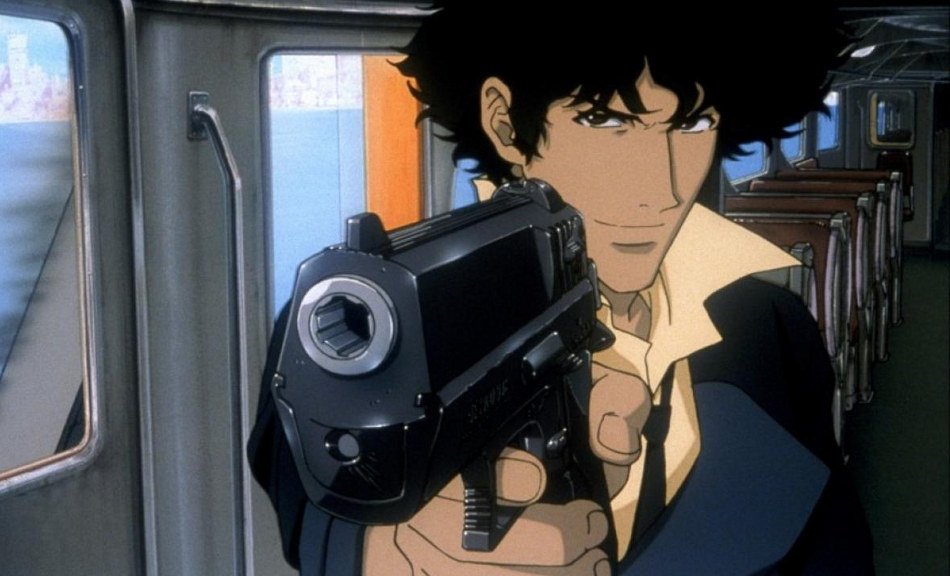 اسپایک اشپیگل با تفنگ نشانه‌رفته در قطار در انیمه Cowboy Bebop: The Movie