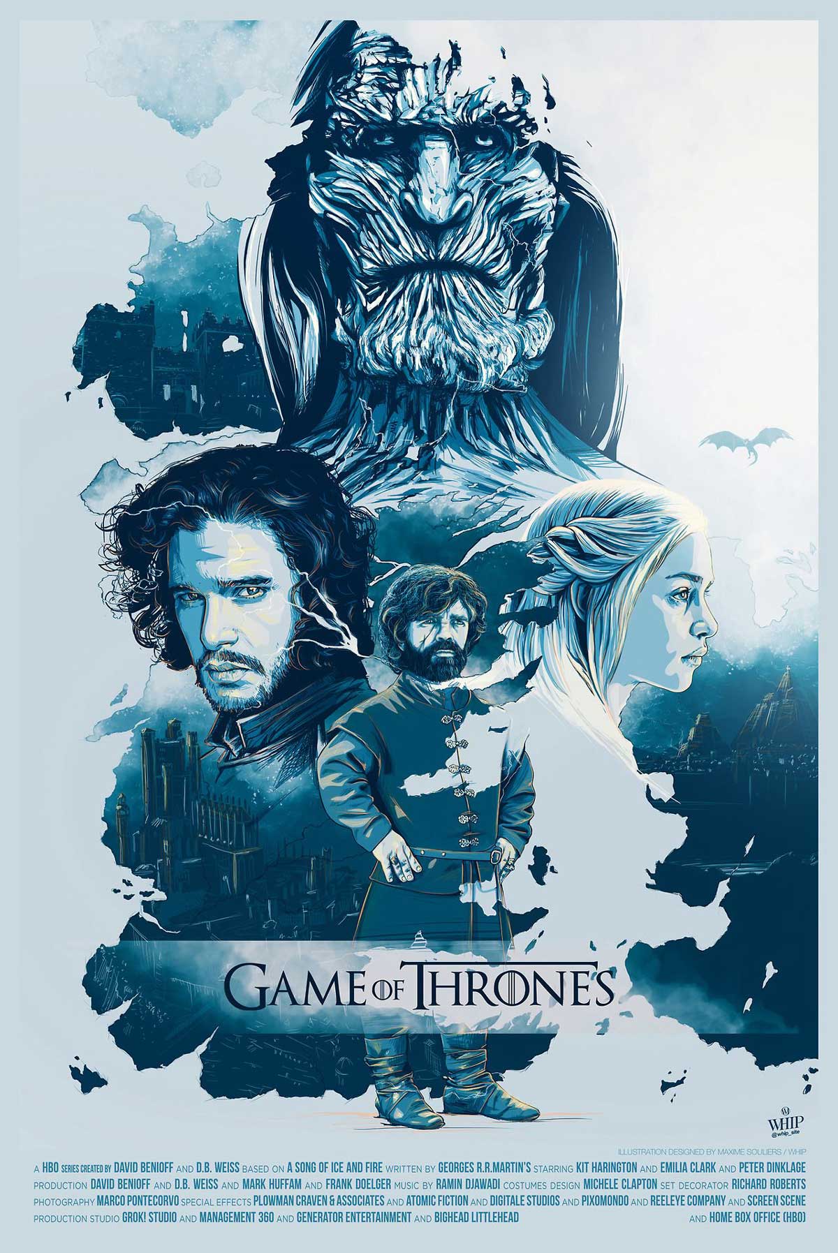 سریال Game of Thrones و پوستر یخی رنگ آن با نمایش جان اسنو و دنریس تارگرین با بازی امیلیا کلارک